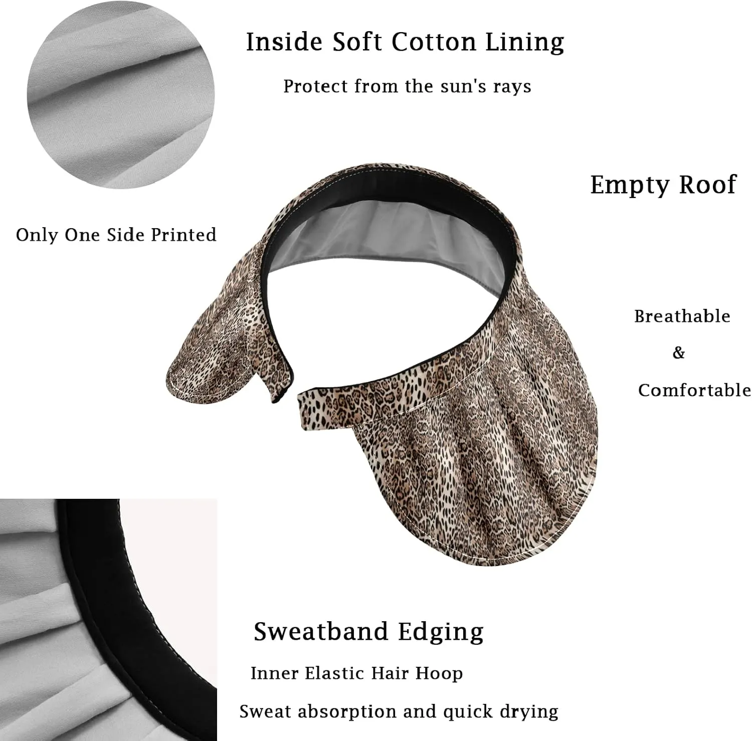 ZZXXB Tiger Floral Print Women Sun Visor Hat Wide Brim Hats Foldable Summer UV Protection Ponytail Visors for Beach