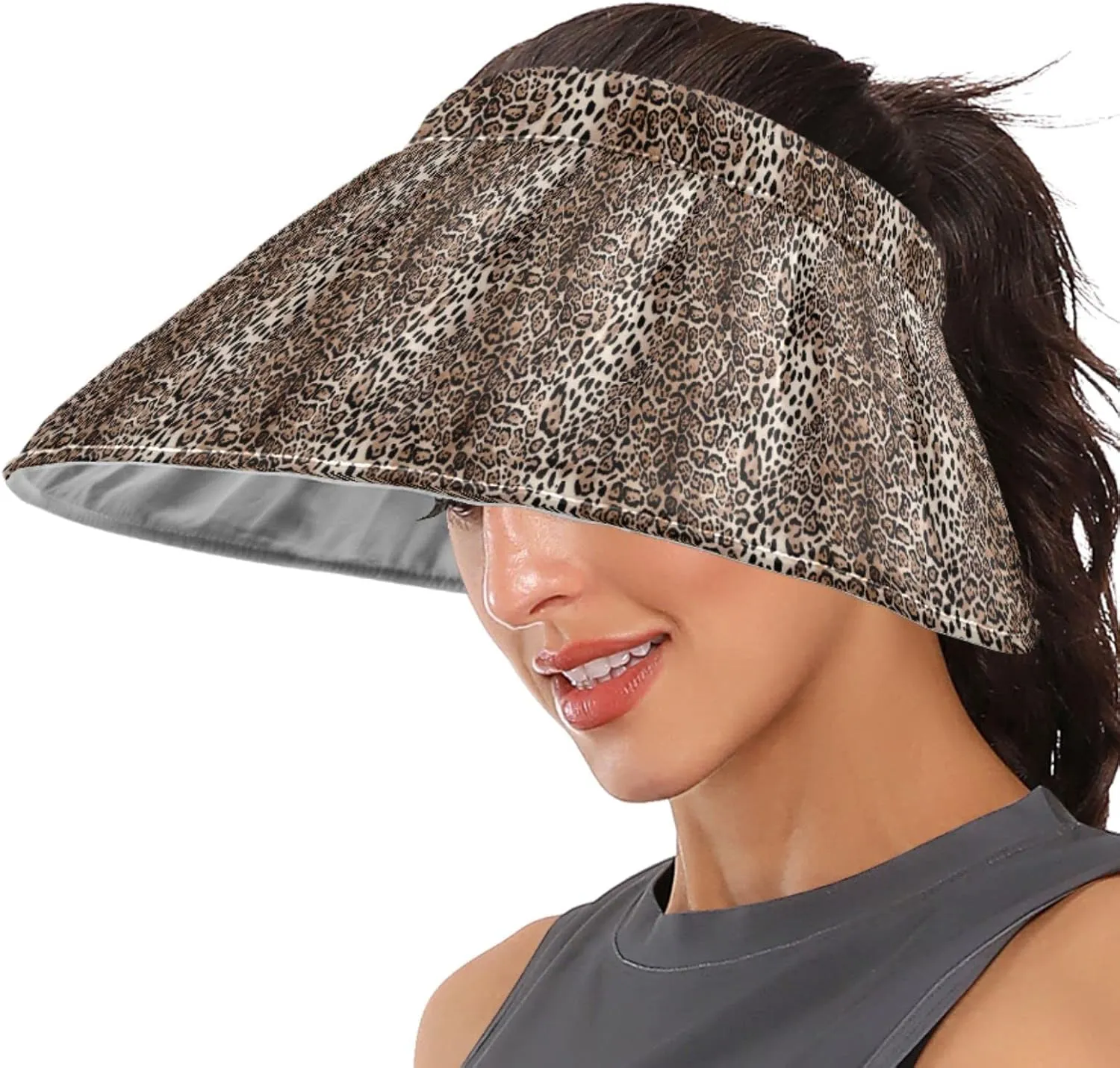 ZZXXB Tiger Floral Print Women Sun Visor Hat Wide Brim Hats Foldable Summer UV Protection Ponytail Visors for Beach