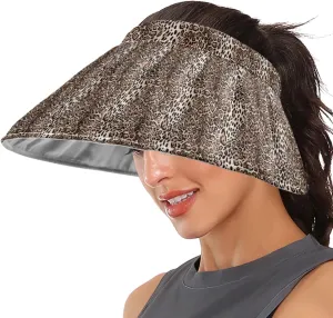 ZZXXB Tiger Floral Print Women Sun Visor Hat Wide Brim Hats Foldable Summer UV Protection Ponytail Visors for Beach