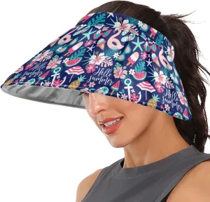 ZZXXB Tiger Floral Print Women Sun Visor Hat Wide Brim Hats Foldable Summer UV Protection Ponytail Visors for Beach