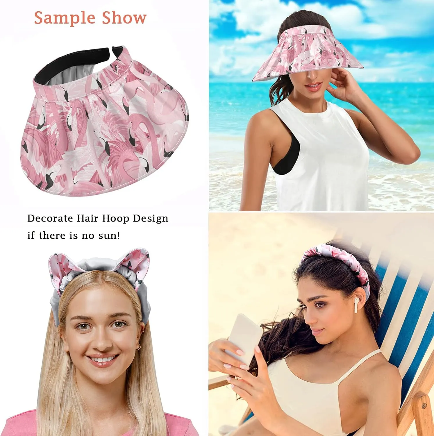 ZZXXB Tiger Floral Print Women Sun Visor Hat Wide Brim Hats Foldable Summer UV Protection Ponytail Visors for Beach
