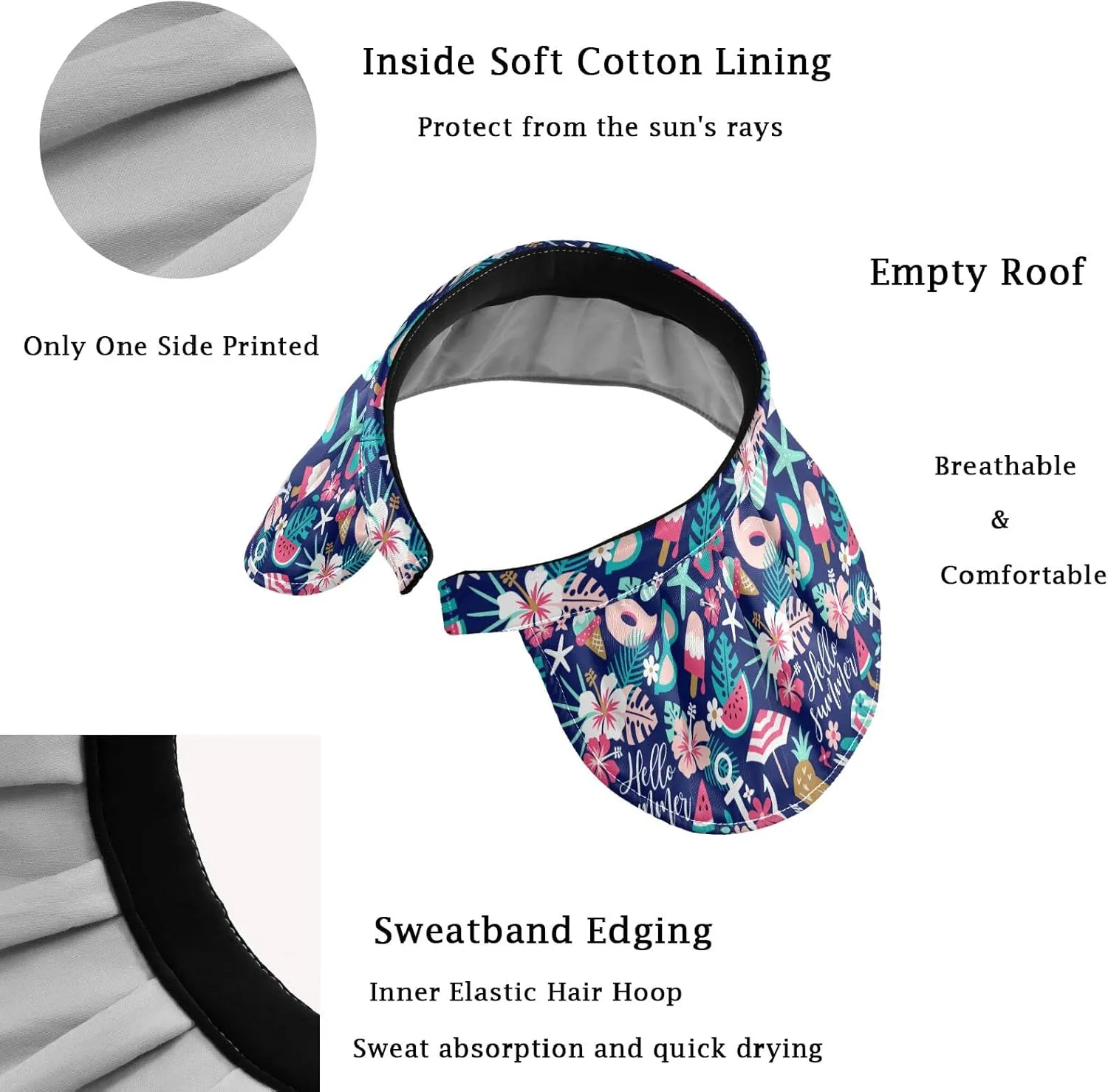 ZZXXB Tiger Floral Print Women Sun Visor Hat Wide Brim Hats Foldable Summer UV Protection Ponytail Visors for Beach